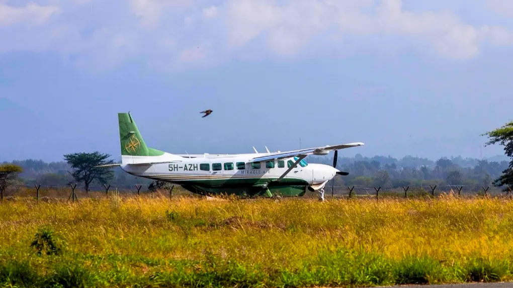 Fly-in and fly-out safari Tanzania light aircraft over the savannah