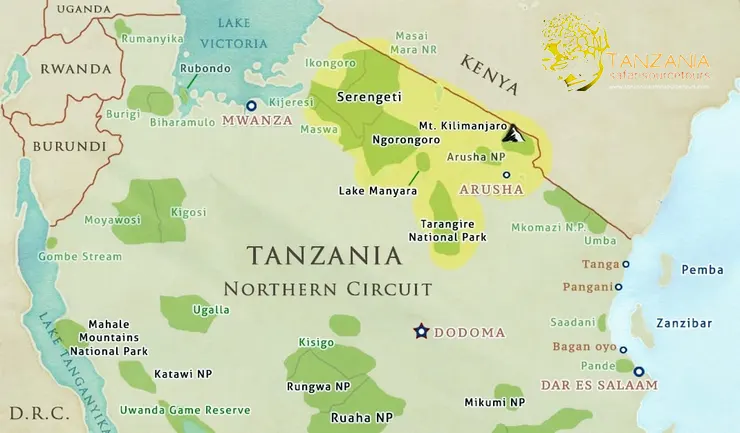Northern Circuit Safari destinations Northern Circuit Safari Map